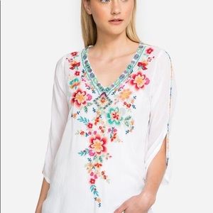 Johnny Was white embroidered tunic